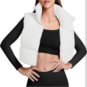 White Cropped Puffer Vest Size Medium